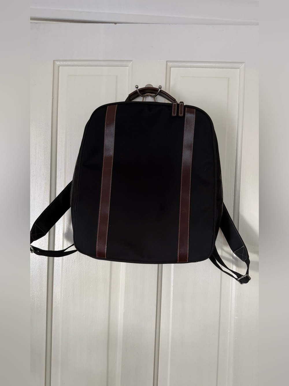 Levenger Black Nylon Leather Trim Convertible Backpack Work Travel Bag